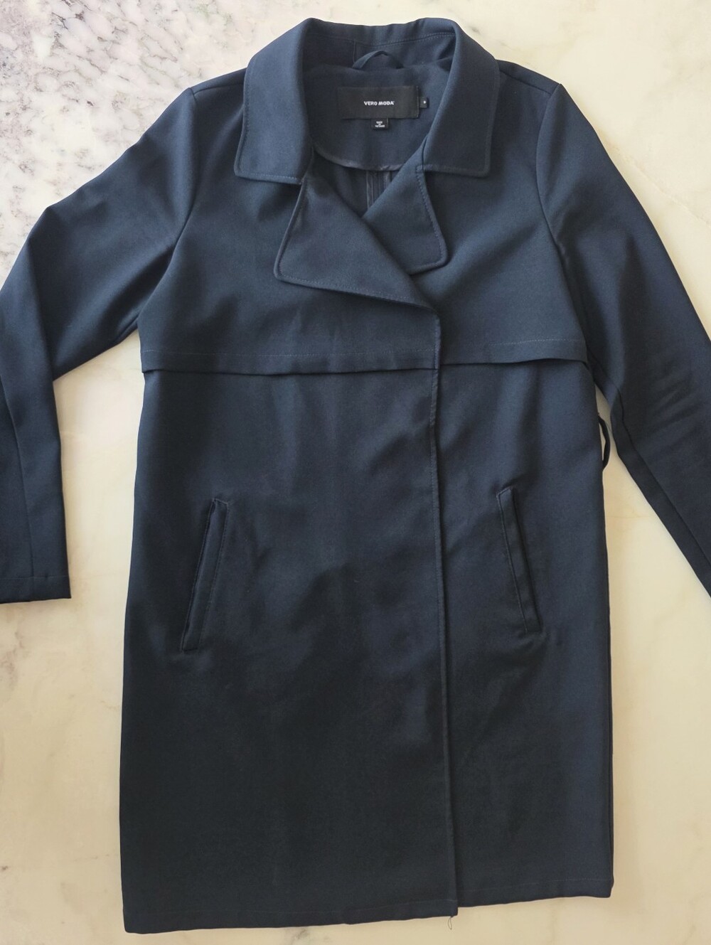 Vero Moda Navy 3/4 Length Coat Jacket | Minimalist Trench Style | Size S